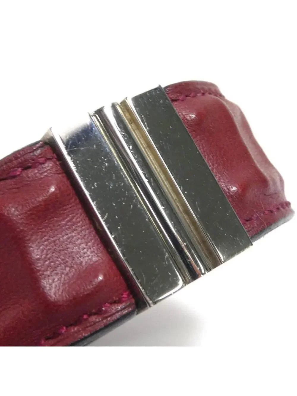 Auth Hermes Bracelet Burgundy/Silver #302850H19B